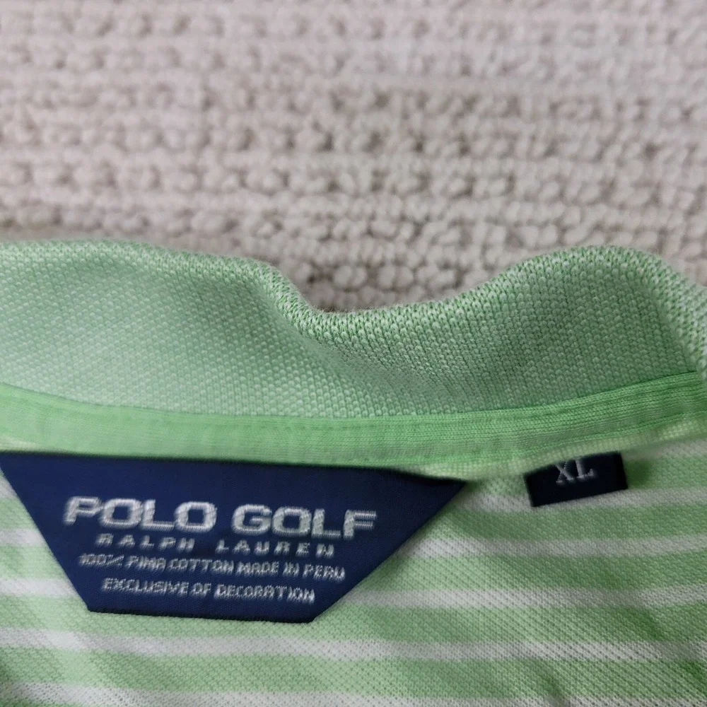 Polo Ralph Lauren Shirt‎ Mens XL Green White Striped Golf Short Sleeve Cotton